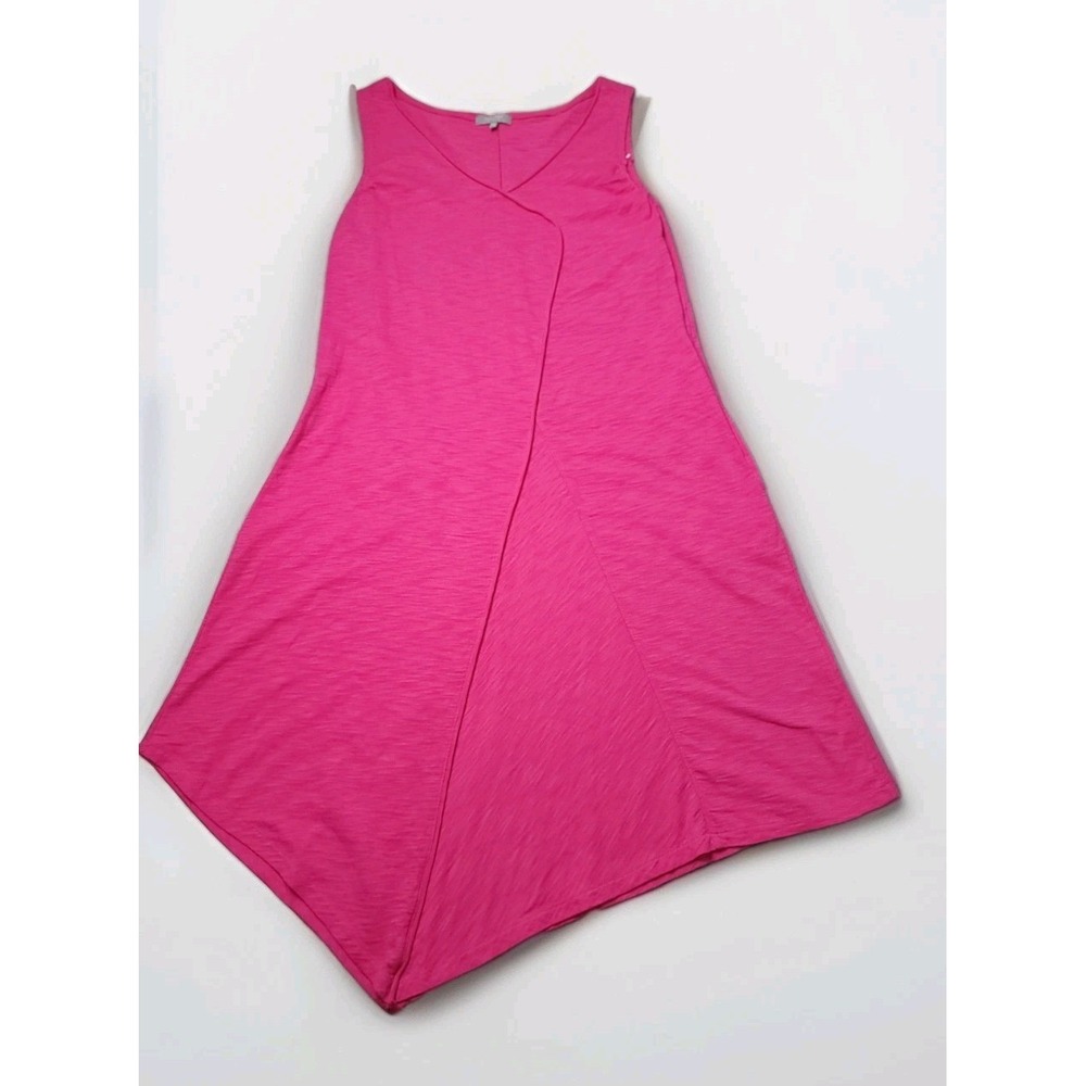 Habitat Dress Womens Sz M Hot Pink Cotton Sleeveless Wrap Neck Asymmetrical Midi - Picture 3 of 9
